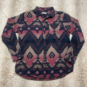 Pacsun Aztec Tribal Western Buttondown Large Red